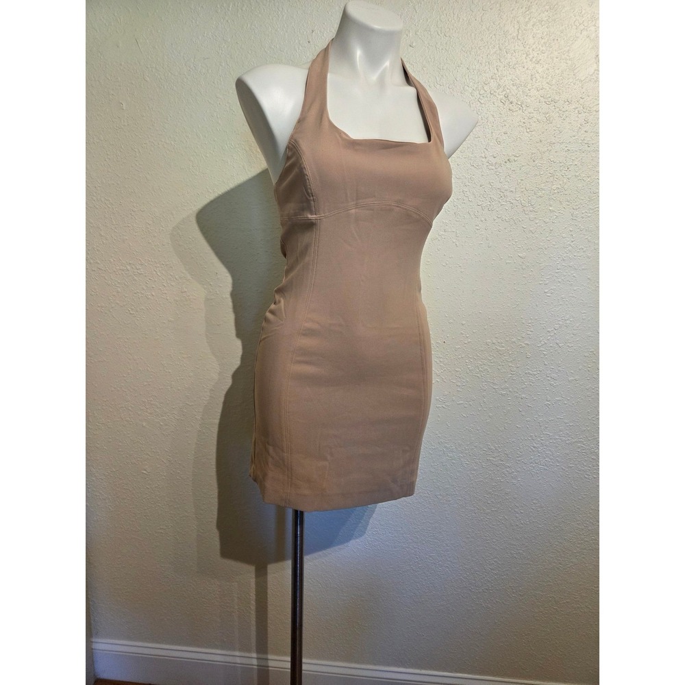 Mustard Seed Tan Beige Halter Neck Bodycon Mini Dress NWT